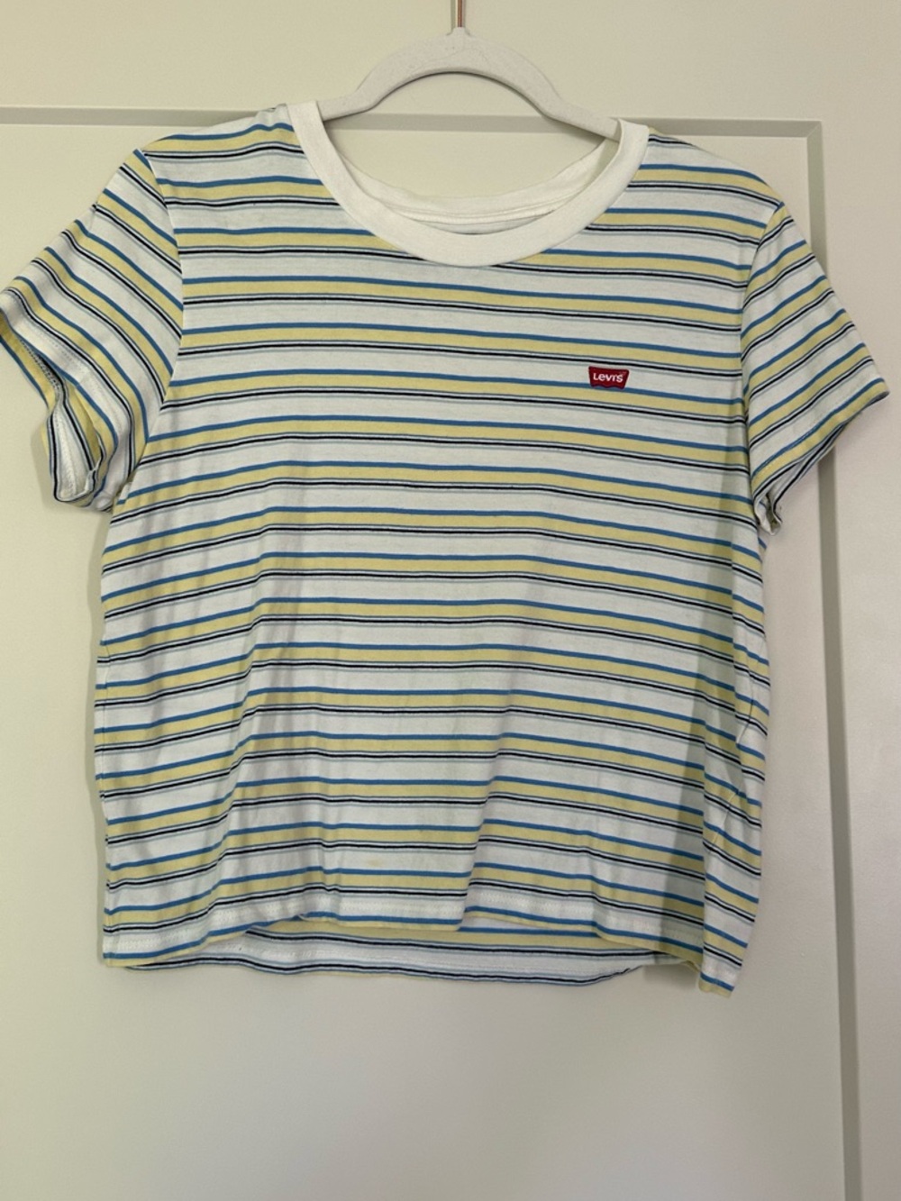 Levi's White Short-Sleeve Tee with Blue & Yellow Stripes